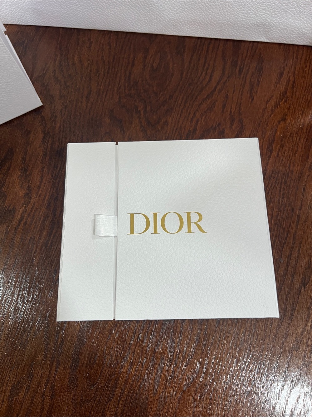 Dior White Box with Gold Logo tissue paper, and ribbon